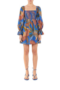Robe courte Macaw Flight en coton - Bleu