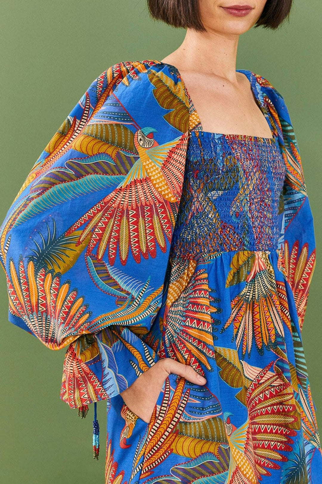 Robe courte Macaw Flight en coton - Bleu