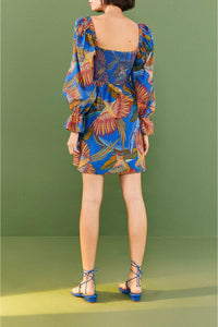 Robe courte Macaw Flight en coton - Bleu