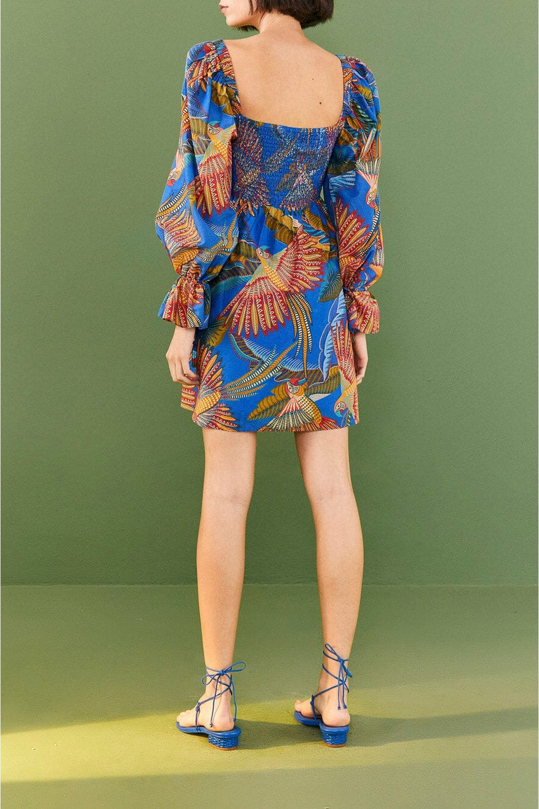 Robe courte Macaw Flight en coton - Bleu