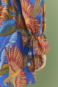 Robe courte Macaw Flight en coton - Bleu