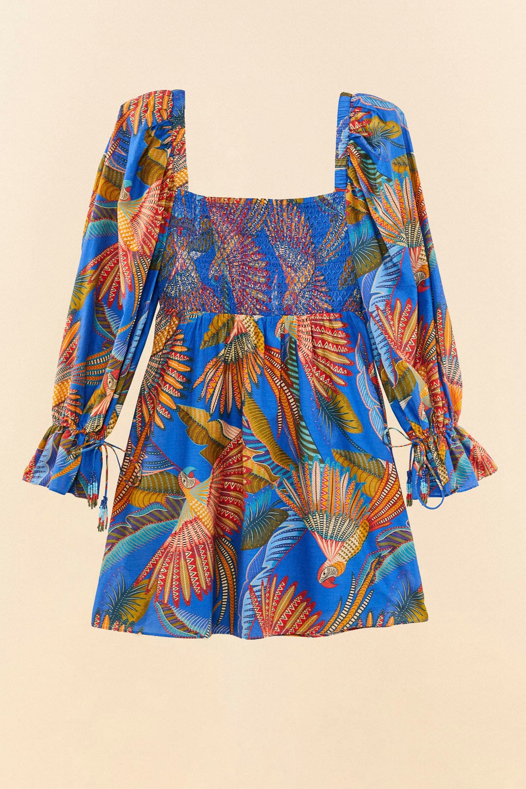 Robe courte Macaw Flight en coton - Bleu