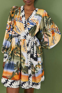 MEDIA OFF LINE_Robe courte Carioca à manches bouffantes - Multicolore