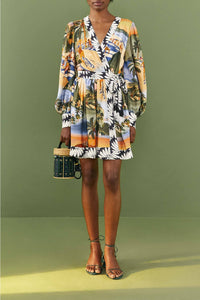 MEDIA OFF LINE_Robe courte Carioca à manches bouffantes - Multicolore