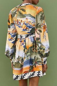 MEDIA OFF LINE_Robe courte Carioca à manches bouffantes - Multicolore