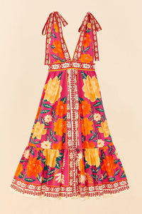 Flower Tapestry midi dress - Pink