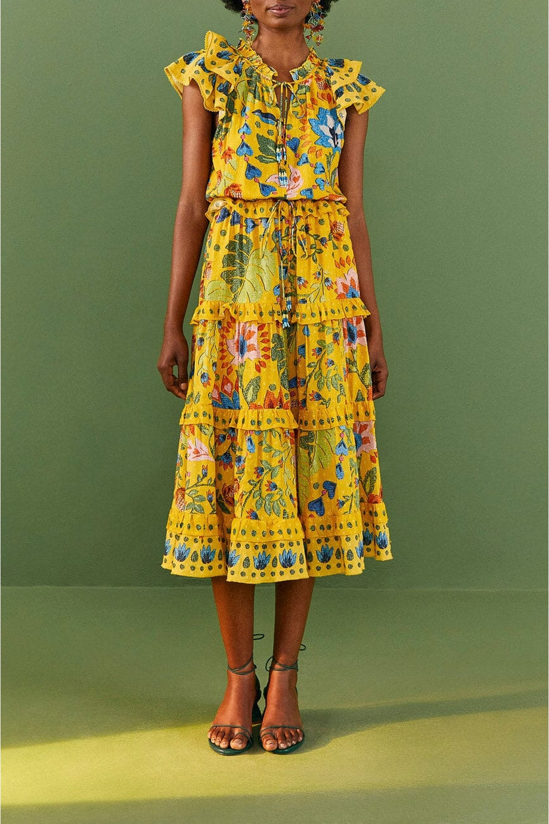 Robe midi Summer Garden en coton - Jaune