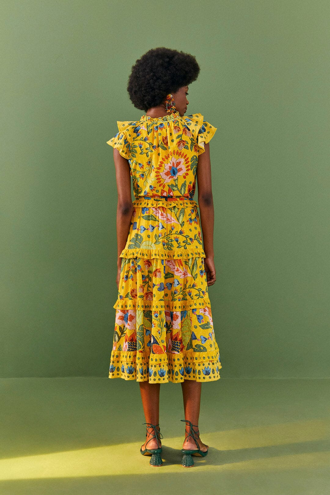 Robe midi Summer Garden en coton - Jaune