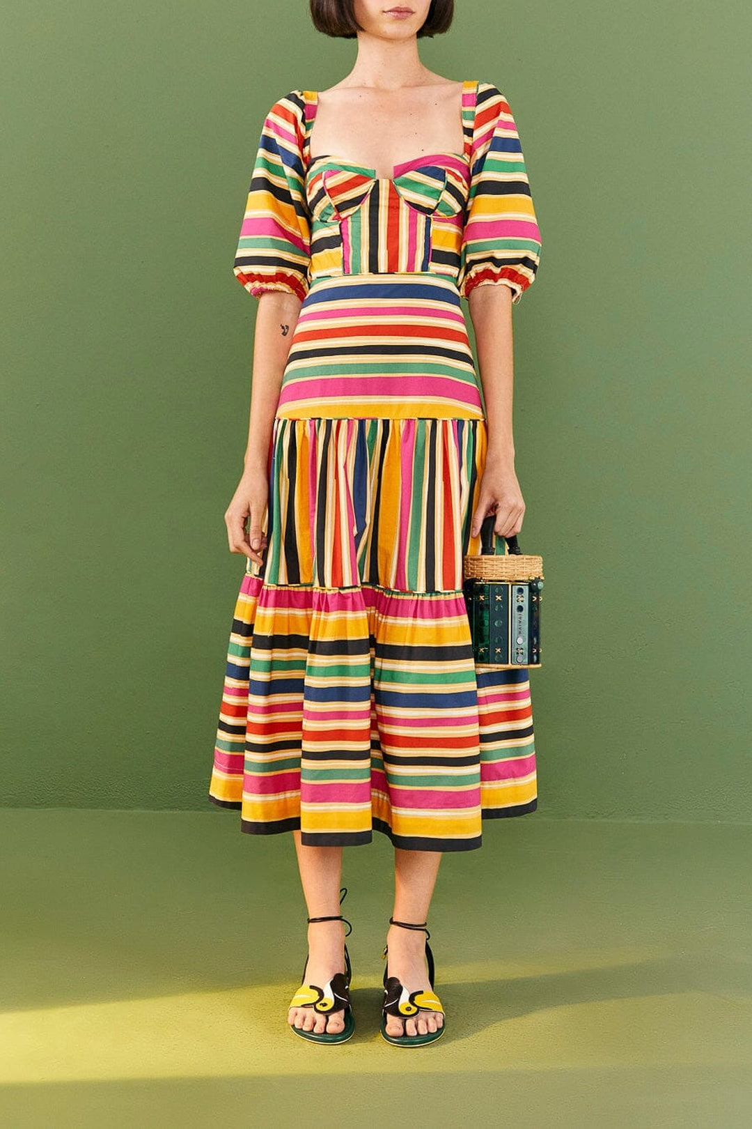 Robe midi rayures multicolores en coton - Multicolore