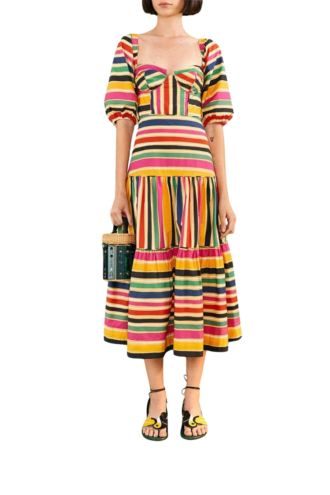 Robe midi rayures multicolores en coton - Multicolore