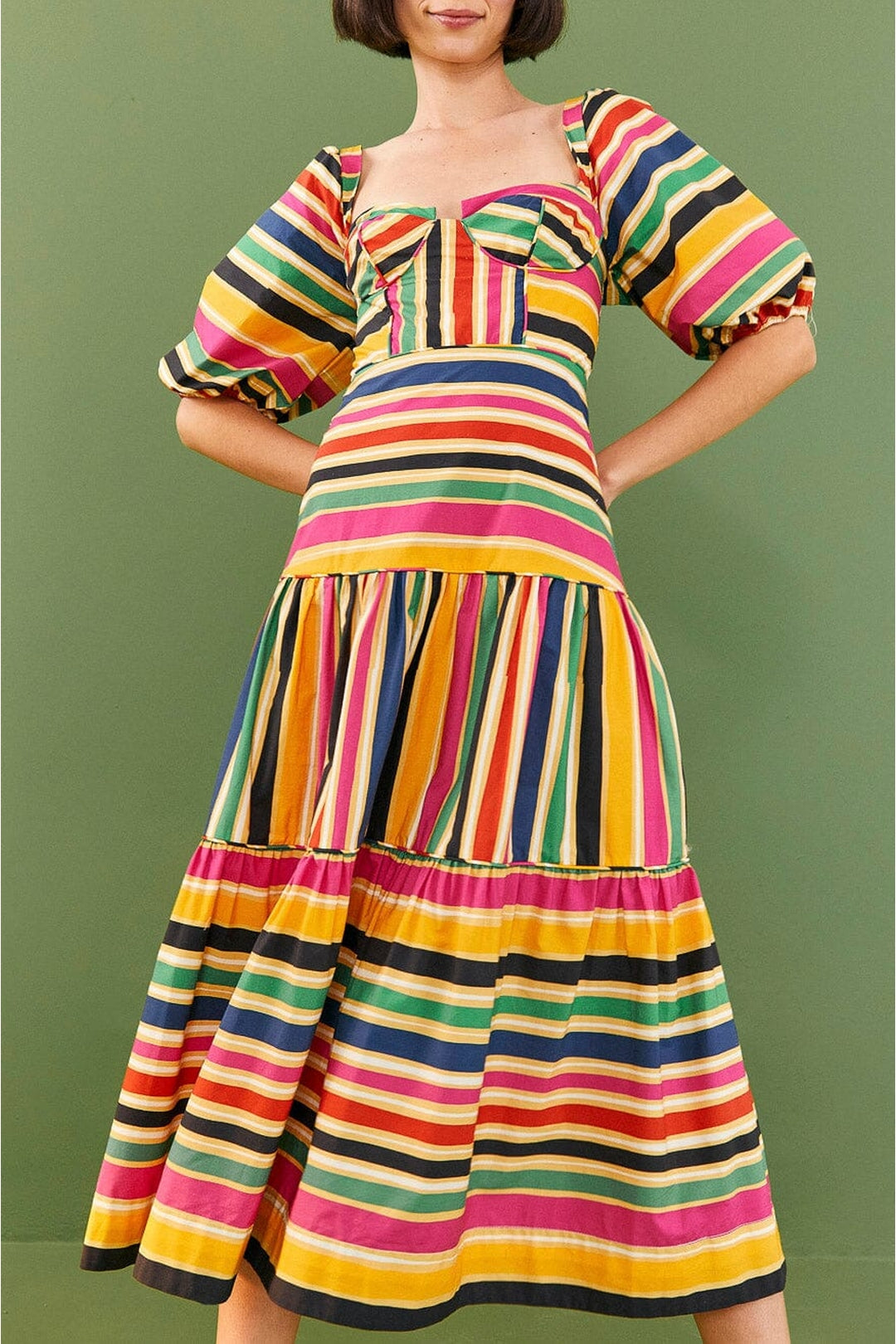 Robe midi rayures multicolores en coton - Multicolore