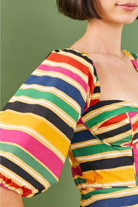 Robe midi rayures multicolores en coton - Multicolore