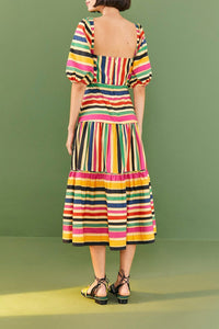 Robe midi rayures multicolores en coton - Multicolore