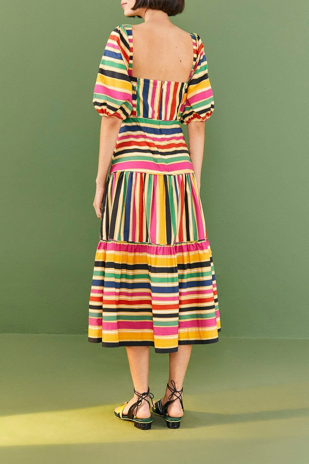 Robe midi rayures multicolores en coton - Multicolore