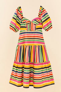 Robe midi rayures multicolores en coton - Multicolore