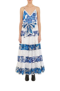 Robe longue à imprimés en coton - Bleu
