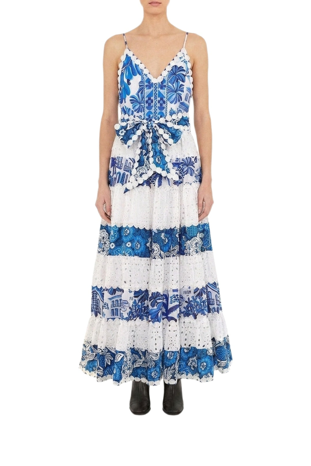 Robe longue à imprimés en coton - Bleu