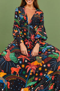 Robe longue à motif signe du zodiaque - Noir