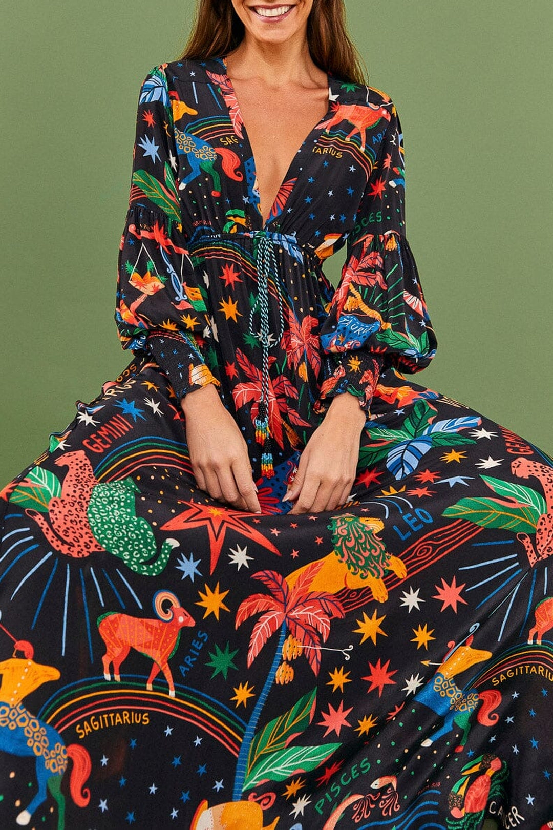 Robe longue à motif signe du zodiaque - Noir