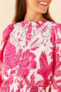Robe courte Tropical Woodcut - Rose