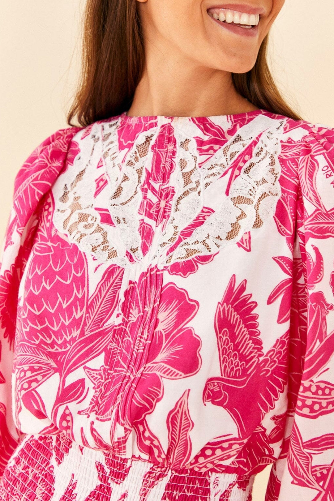 Robe courte Tropical Woodcut - Rose