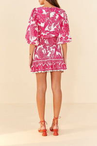 Robe courte Tropical Woodcut - Rose