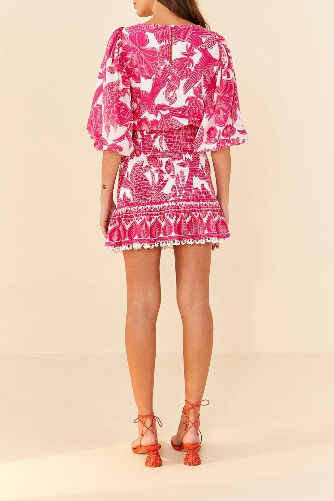 Robe courte Tropical Woodcut - Rose