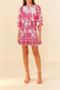 Robe courte Tropical Woodcut - Rose