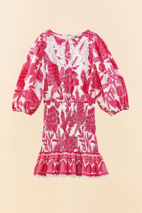 Robe courte Tropical Woodcut - Rose