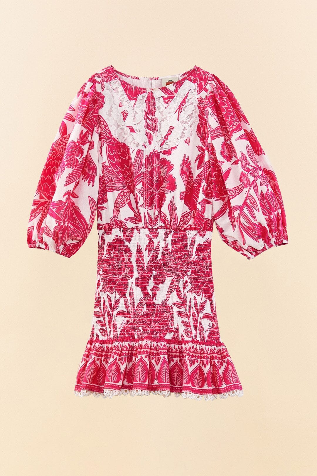 Robe courte Tropical Woodcut - Rose