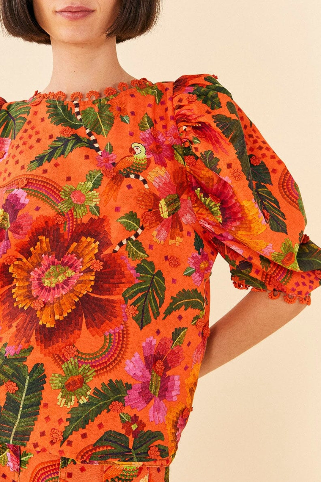 Blouse Jardin fleuri en coton - Orange