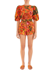 Blouse Jardin fleuri en coton - Orange