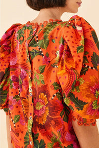 Blouse Jardin fleuri en coton - Orange