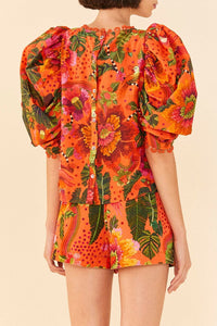 Blouse Jardin fleuri en coton - Orange