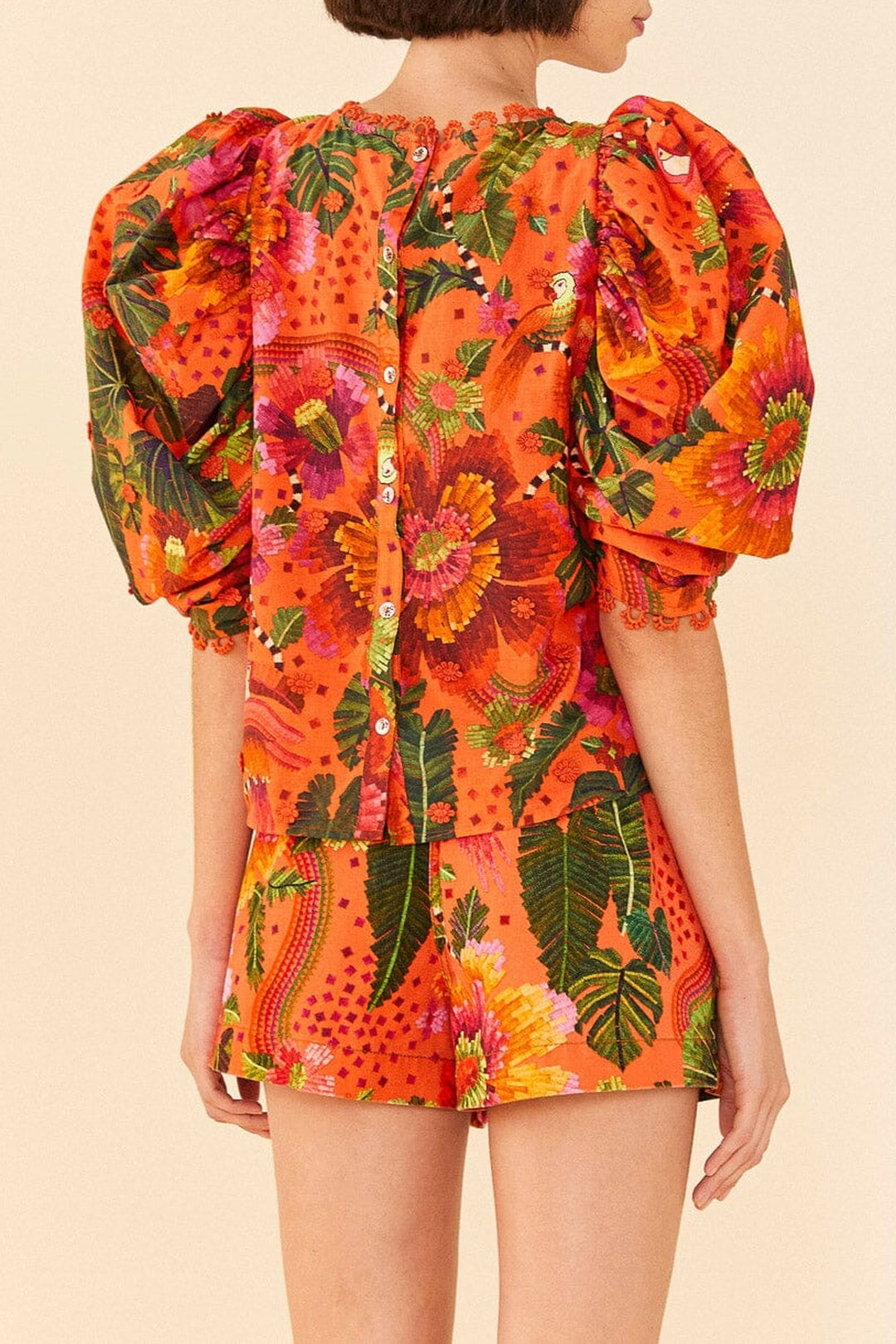 Blouse Jardin fleuri en coton - Orange