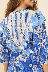 MEDIA OFF LINE_Combinaison Full Of Flowers en lin - Bleu