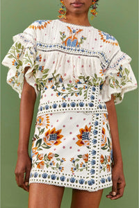 MEDIA OFF LINE_Jupe Summer Garden en coton - Blanc