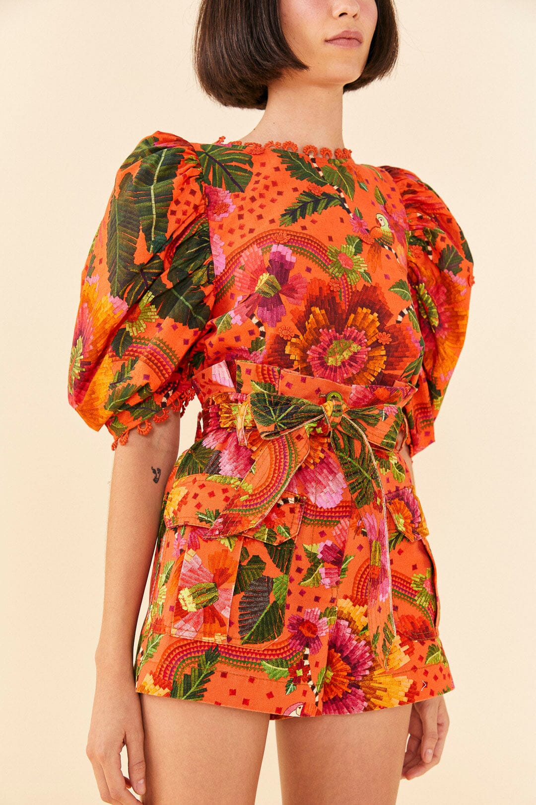 Short Garden Blooming en coton - Orange