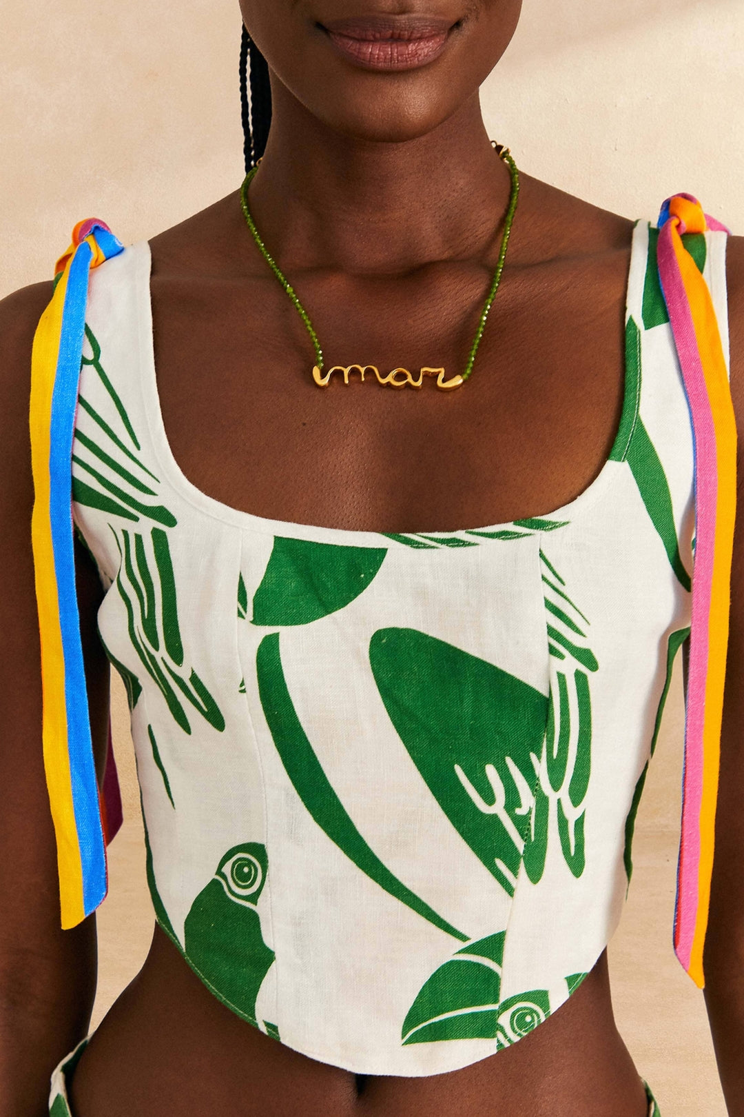 Top court Rainbow Toucans en lin - Vert