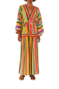 MEDIA OFF LINE_Kimono à rayures Arc-en-ciel en lin - Multicolore