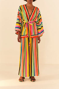 MEDIA OFF LINE_Kimono à rayures Arc-en-ciel en lin - Multicolore