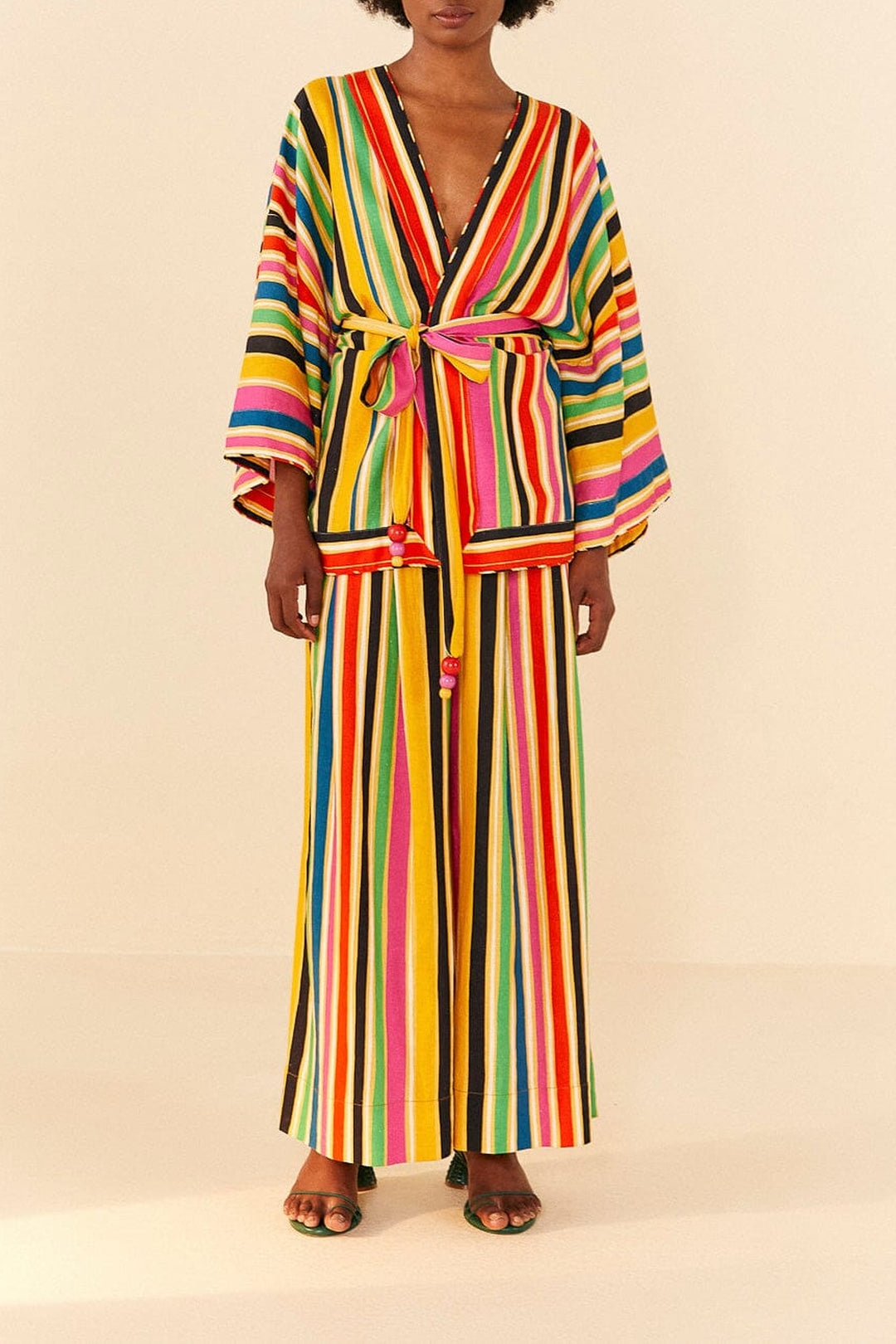 MEDIA OFF LINE_Kimono à rayures Arc-en-ciel en lin - Multicolore