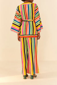 MEDIA OFF LINE_Kimono à rayures Arc-en-ciel en lin - Multicolore