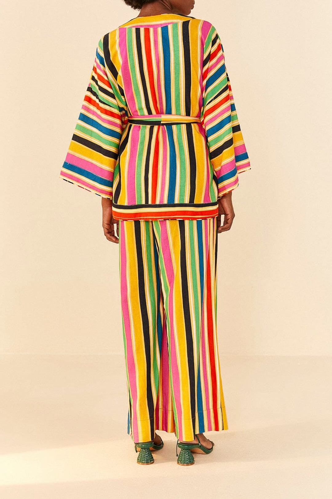 MEDIA OFF LINE_Kimono à rayures Arc-en-ciel en lin - Multicolore