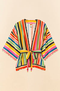 MEDIA OFF LINE_Kimono à rayures Arc-en-ciel en lin - Multicolore