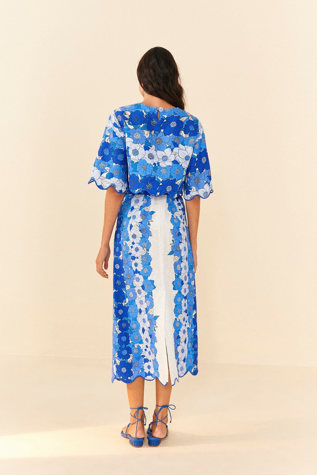 MEDIA OFF LINE_Blouse courte à rayures fleuries en lin - Bleu