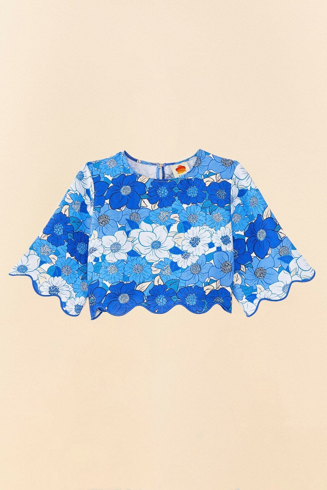 MEDIA OFF LINE_Blouse courte à rayures fleuries en lin - Bleu