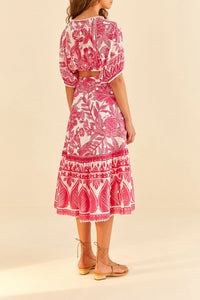 Jupe midi Tropical Woodcut en coton - Rose