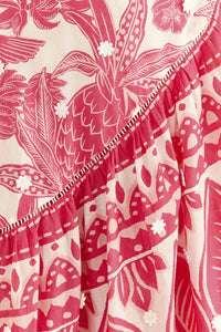 Jupe midi Tropical Woodcut en coton - Rose