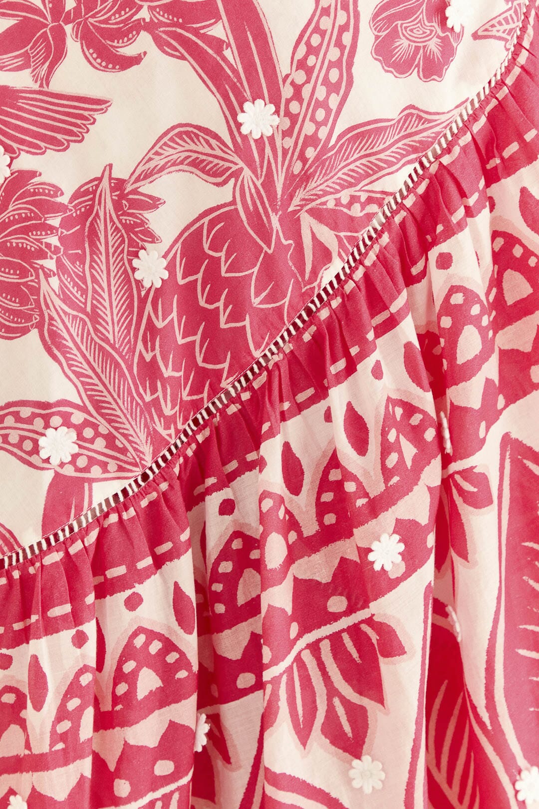 Jupe midi Tropical Woodcut en coton - Rose